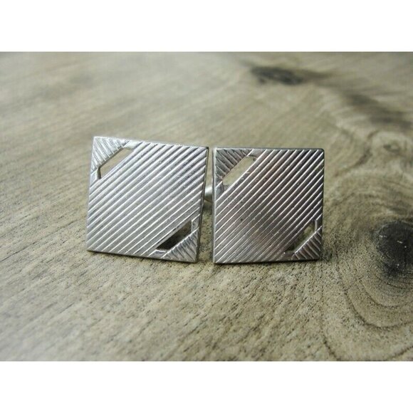 Swank Cufflinks Square Silver Tone Tux Shirt Dress Suit Vintage - Picture 3 of 7